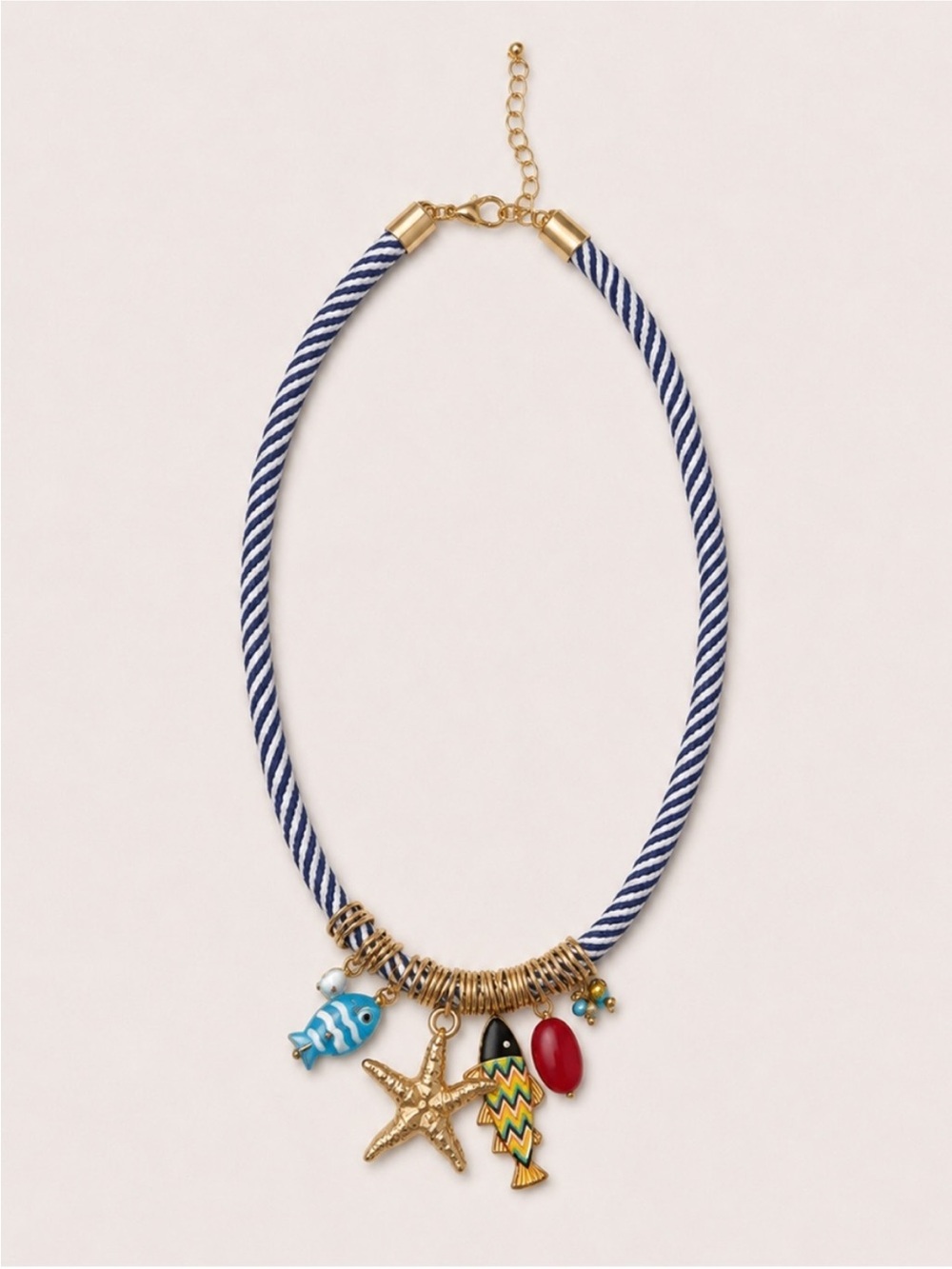 New! Blue Striped Cord Shell Fish Pendant Necklace NWOT 3022